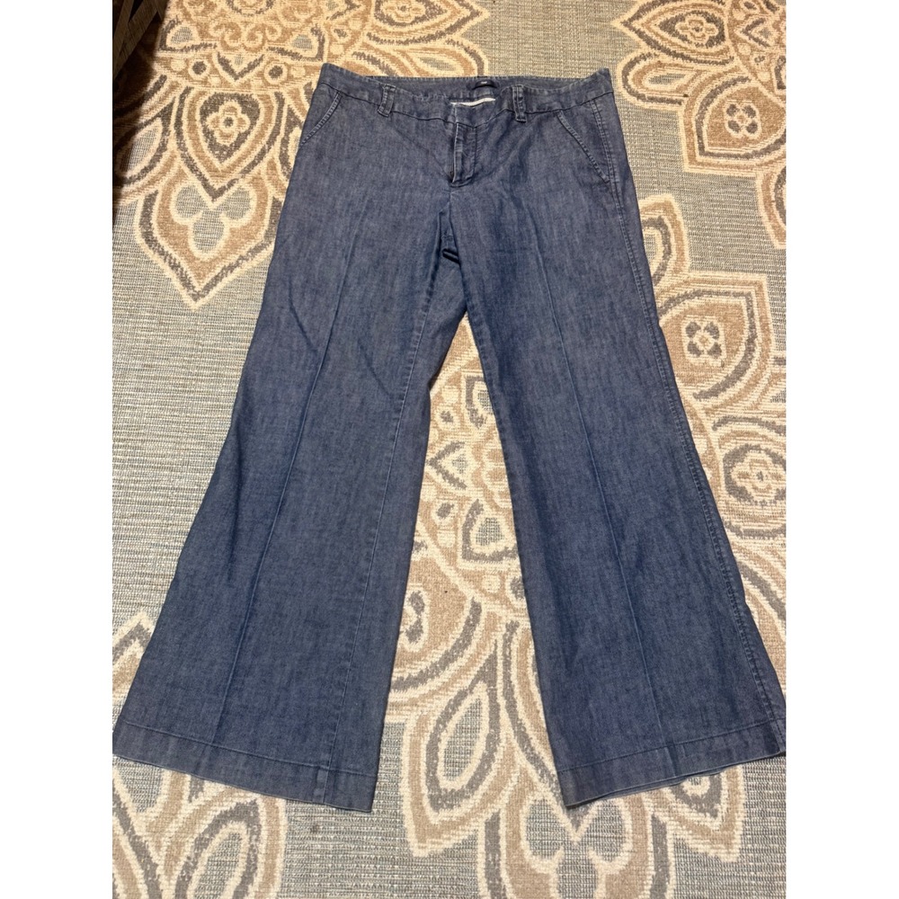 Gap Womens 12 Ankle Stretch Denim Trousers Wide Leg Blue Medium Wash Creased